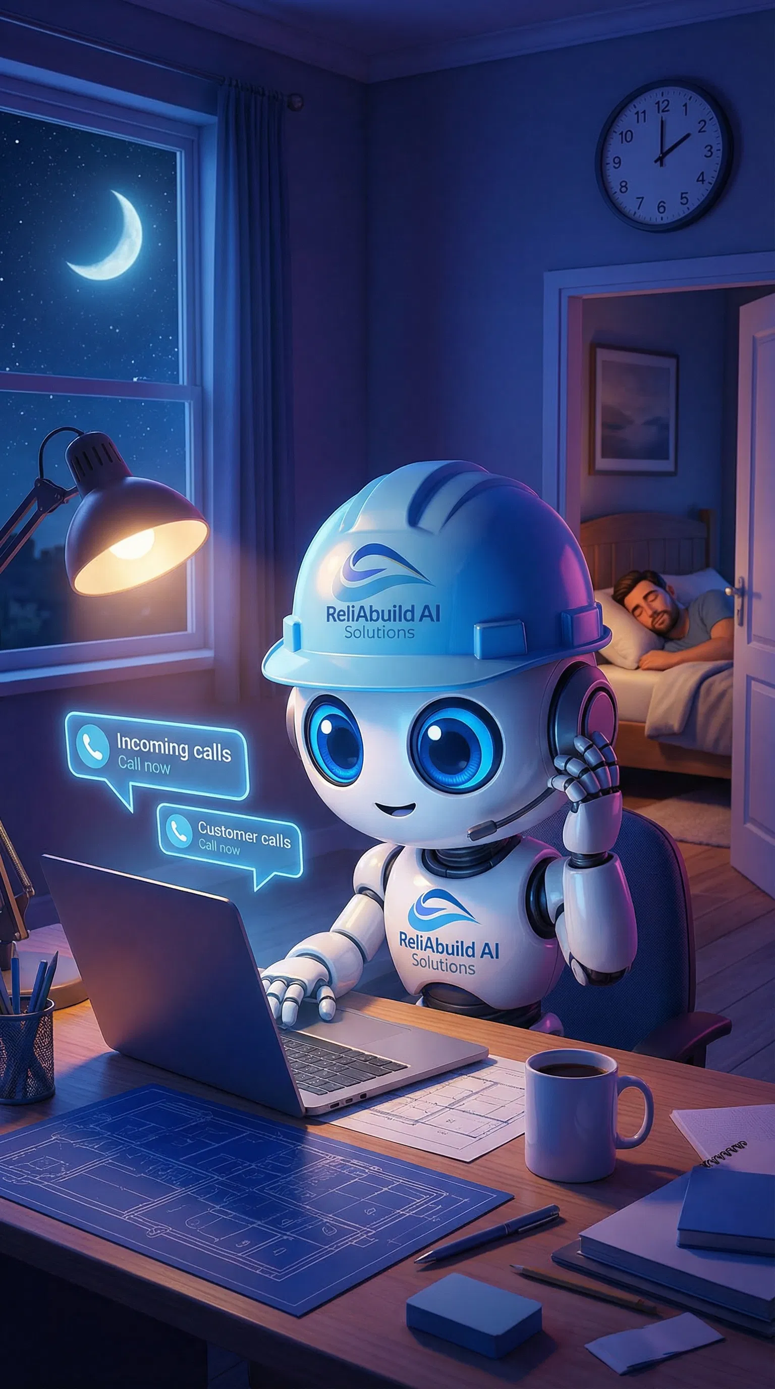 ReliAbuild AI bot answering calls while the contractor sleeps